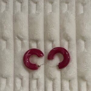 Anthropologie Bold Raspberry & Cream Hoop Earrings